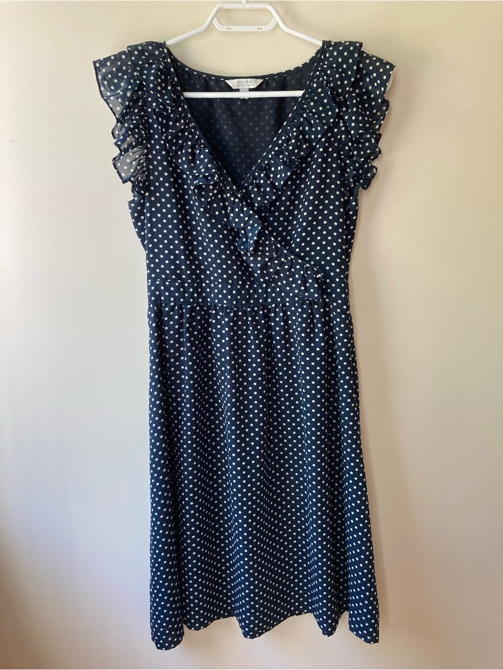 Alfred Sung Navy Polka Dot Dress XS Ruffle Vintage Classic